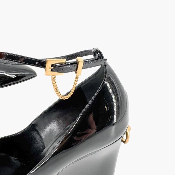 Valentino Garavani Ringstud Wedge Pumps Size 38.5 US 8.5 Pointed Black Patent - Picture 9 of 15